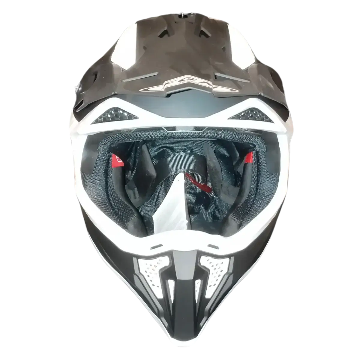 Motoros sisak Fgn sisak – fekete, fehér dizájnnal